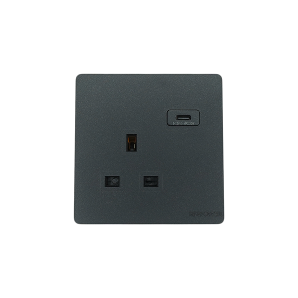 BLKS2301-01  grey  13A 3pin socket with type C NEWPOWER Flex