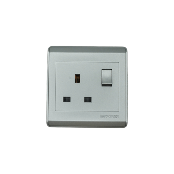 NP-301M -01 grey 13A 3pin switched(double pole) socket 7*7  NEWPOWER