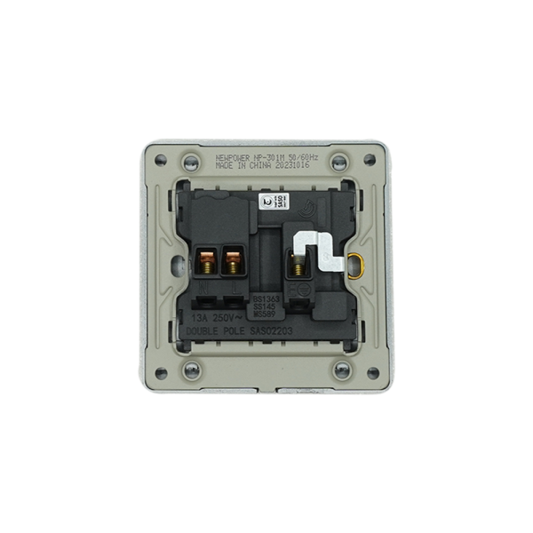 NP-301M -02 grey 13A 3pin switched(double pole) socket 7*7  NEWPOWER