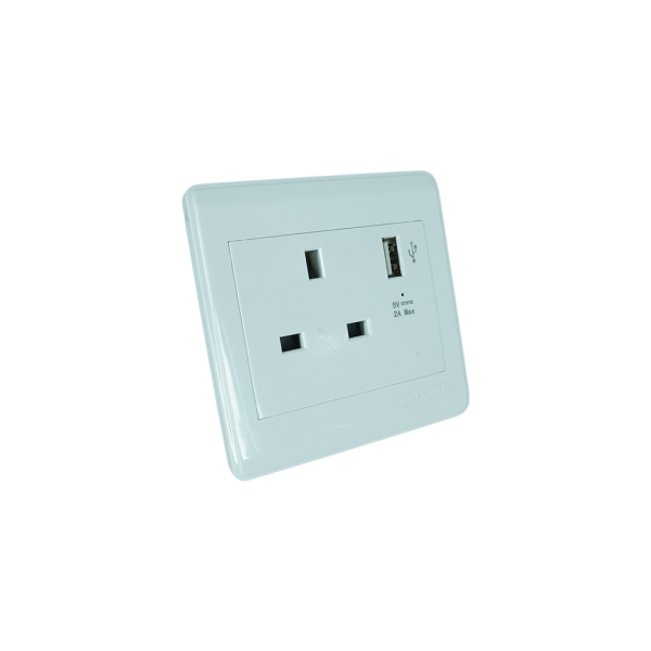 NP-301USB -03  white 13A 3pin socket with USB 2A 7*7 NEWPOWER