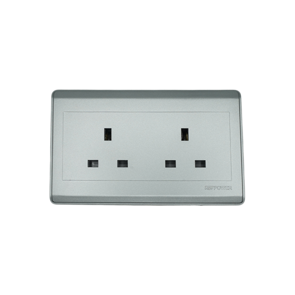 NP-303 -01 grey Double 13A 3 (double pole) socket 7*14 NEWPOWER