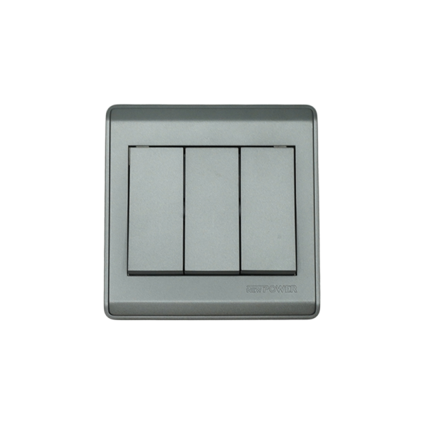 NP-803 -01 grey 3 Gang 1 way switch With bridge 16A 7*7  NEWPOWER