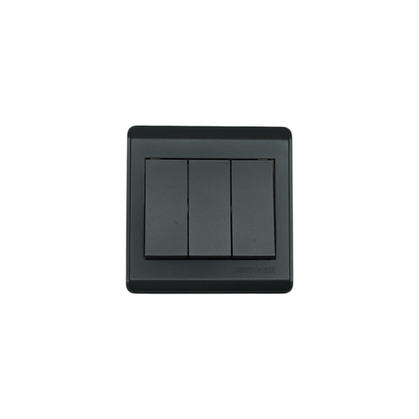 NP-803-01 Black 3 Gang 1 way switch With bridge 16A 7*7 NEWPOWER