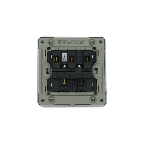 NP-803 -02 grey 3 Gang 1 way switch With bridge 16A 7*7  NEWPOWER