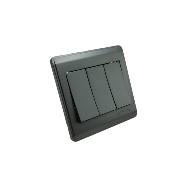 NP-803 -03 grey 3 Gang 1 way switch With bridge 16A 7*7  NEWPOWER