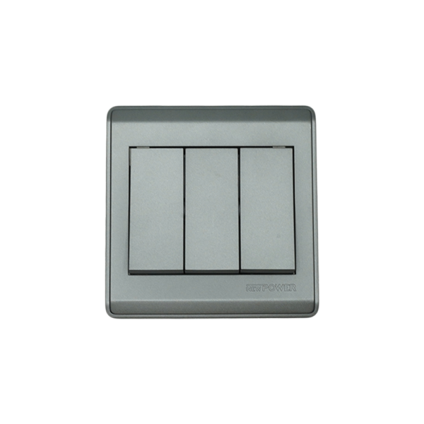 NP-803H2-01 grey  3 Gang 1 way switch With bridge 16A 7*7 NEWPOWER