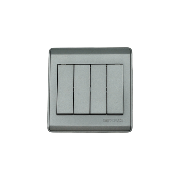 NP-804 -01  grey 4 Gang 1 way switch With bridge 16A 7*7  NEWPOWER