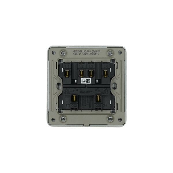 NP-804 -02  grey 4 Gang 1 way switch With bridge 16A 7*7  NEWPOWER