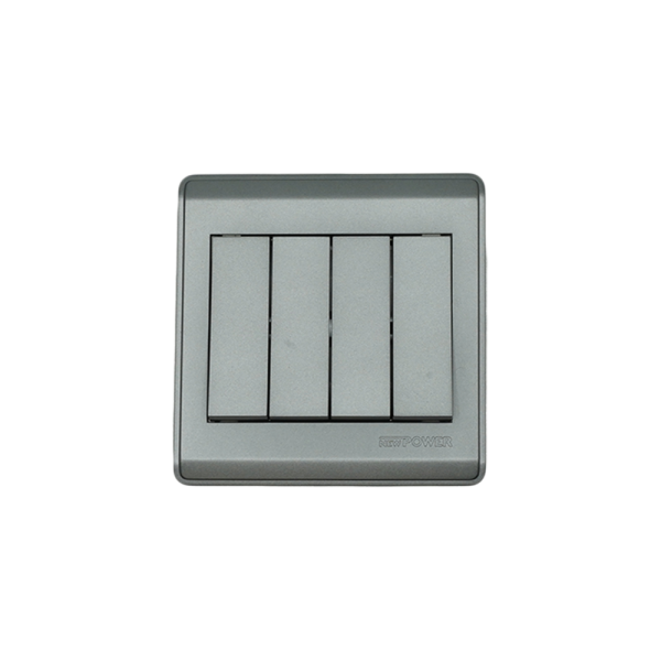 NP-804H2 -01   grey 4 Gang 1 way switch With bridge 16A 7*7 NEWPOWER