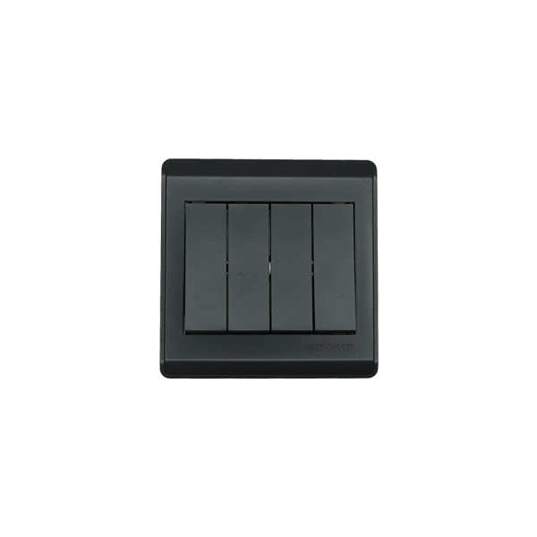 NP804 -01  Black 4 Gang 1 way switch With bridge 16A 7*7  NEWPOWER