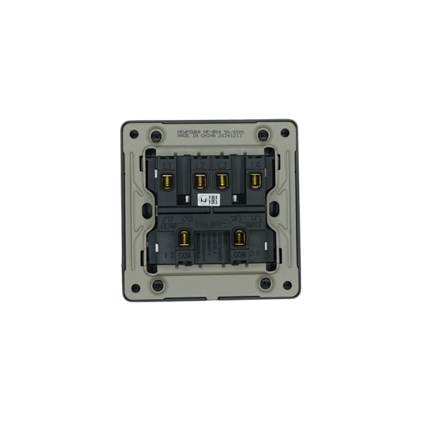NP804 -02  Black 4 Gang 1 way switch With bridge 16A 7*7  NEWPOWER