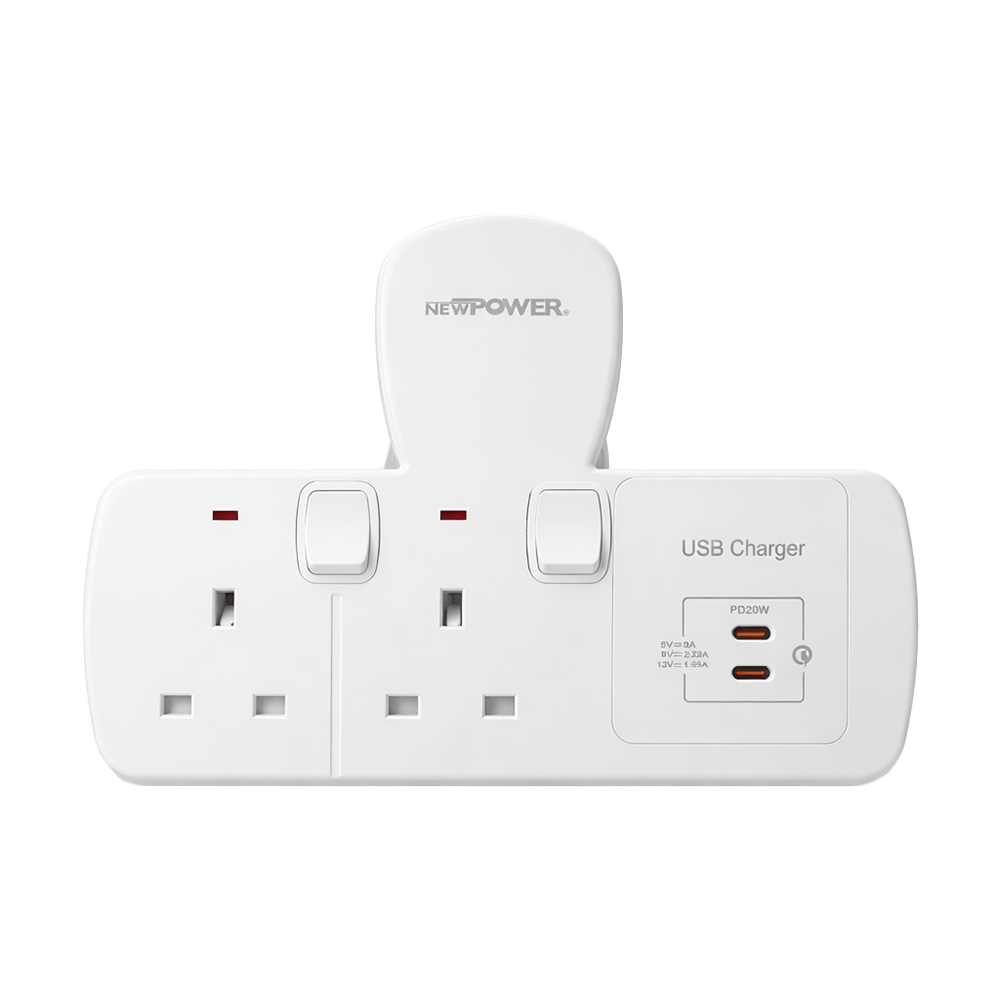 109033 -01 Wall Socket 13A with USB-C 2-Way Fast Charging White – NEWPOWER