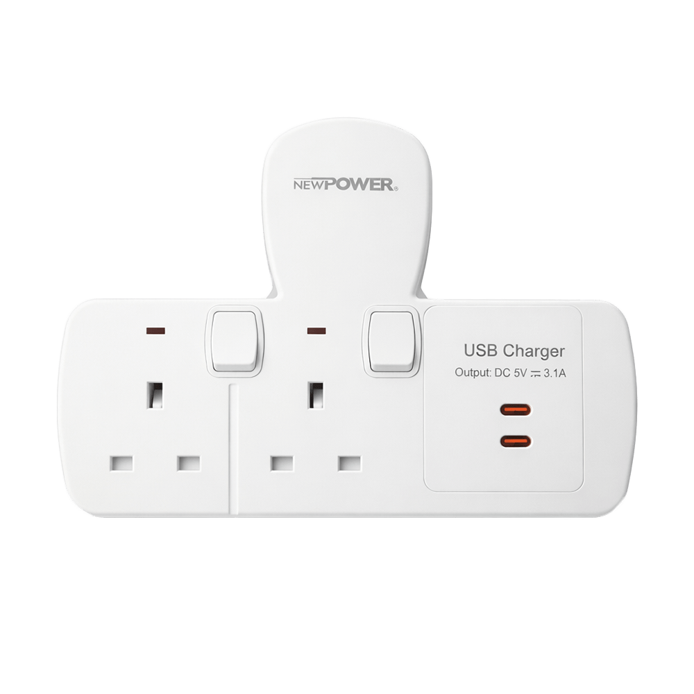 109034-01 - Wall Socket 13A with USB-C 2-Way White – NEWPOWER