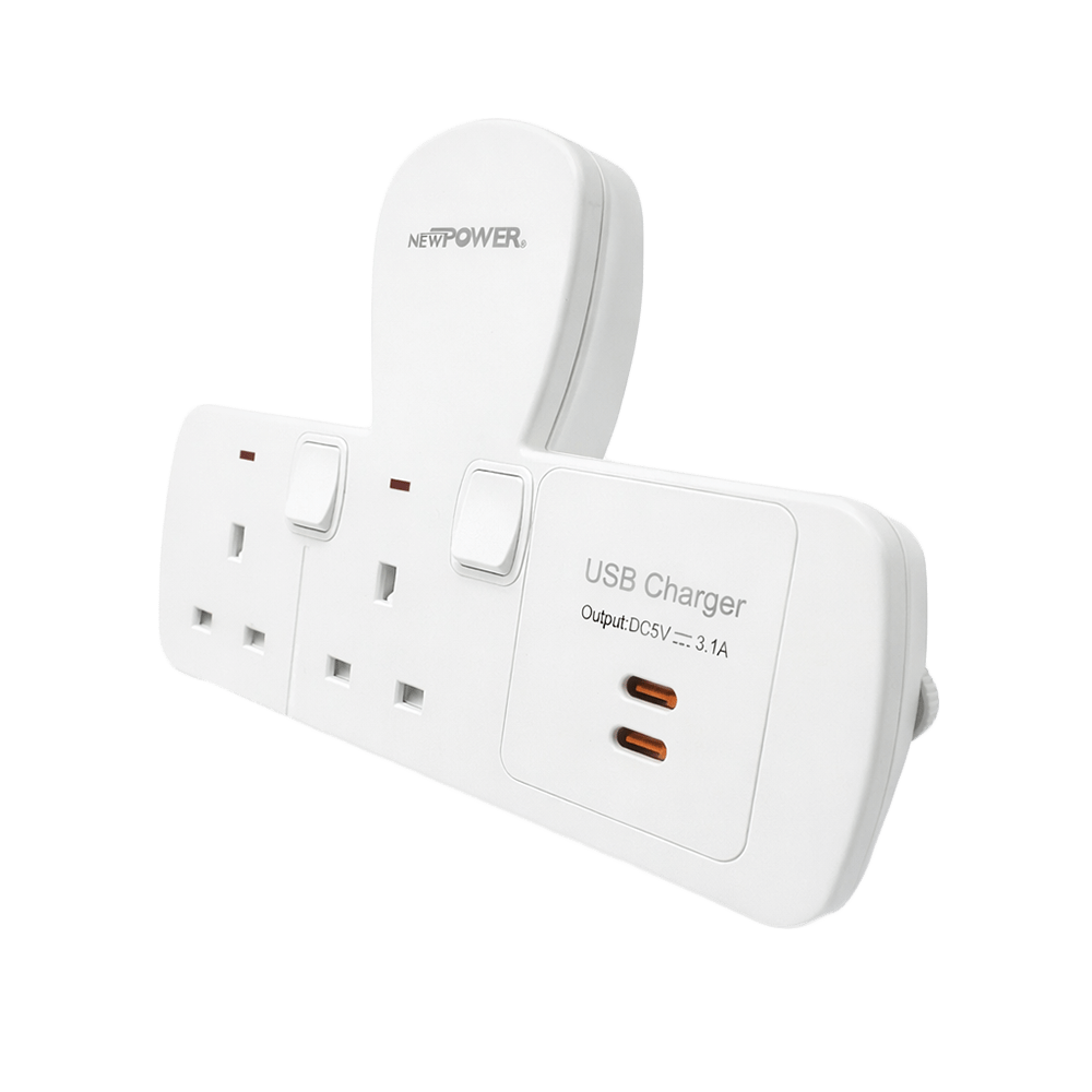 109034-02 - Wall Socket 13A with USB-C 2-Way White – NEWPOWER