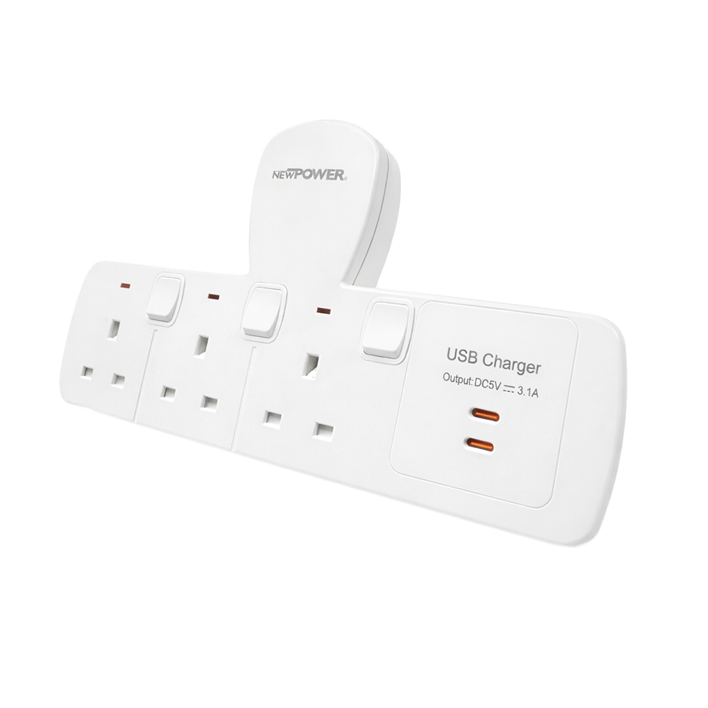 109036 -02 - Wall Socket 13A with USB-C 3-Way White – NEWPOWER
