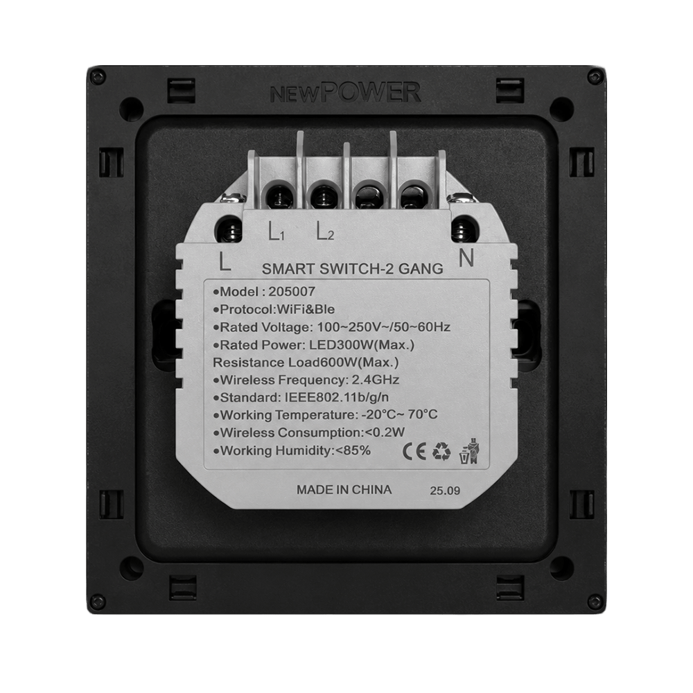 Smart Switch Double WiFi Black Glass Panel – NEWPOWER - Image 3