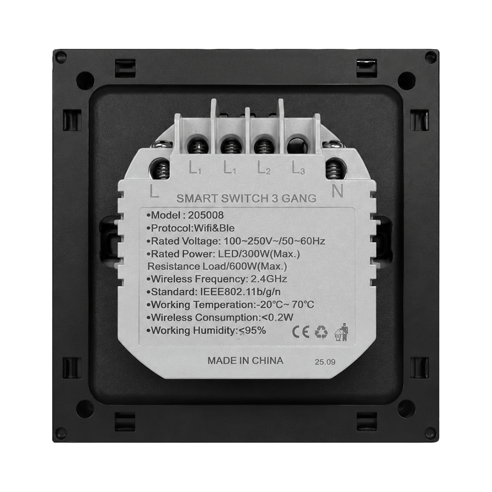 Smart Switch Triple WiFi Black Glass Panel – NEWPOWER - Image 3